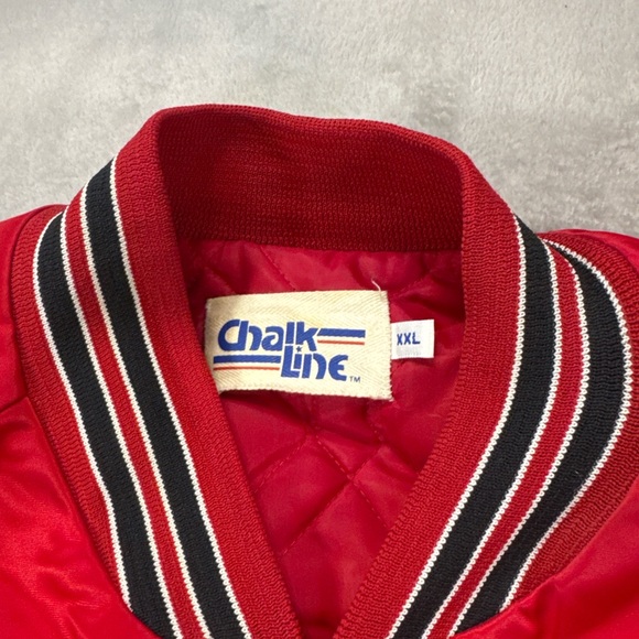 Rare 80’s 90’s Vintage Chicago Bulls Chalk Line Satin Jacket Size XXL Spellout🔥 - Picture 3 of 6